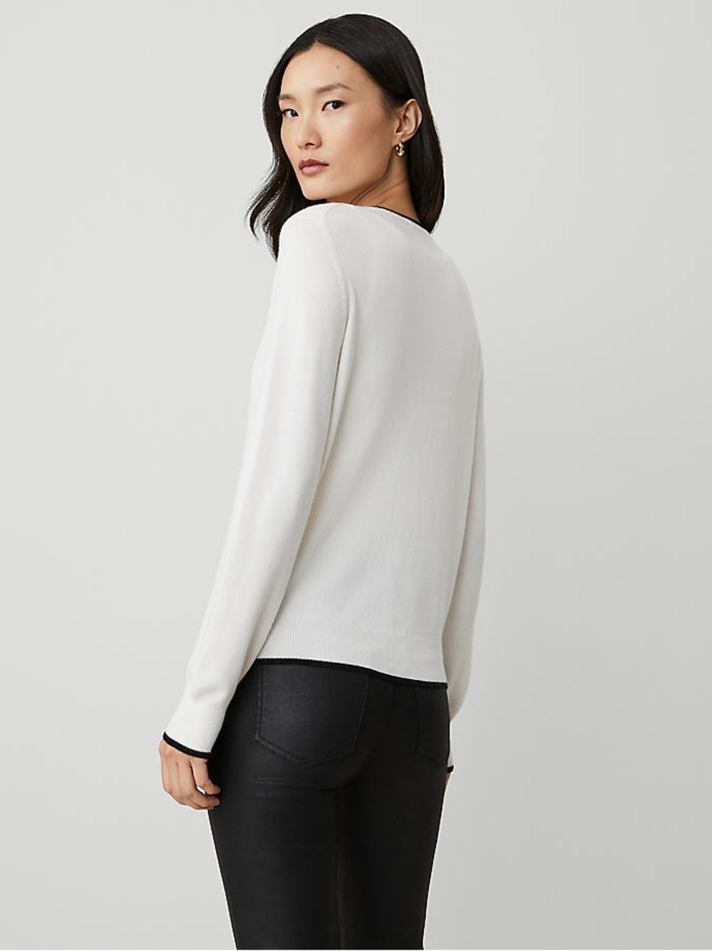Cyrus White Knit Top with Black Trim